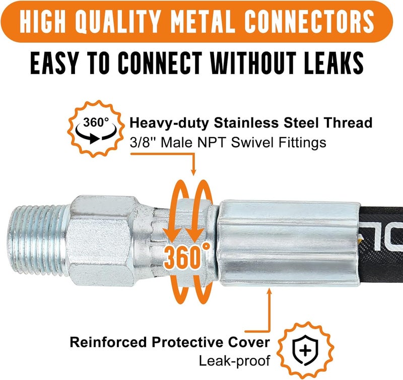 Corretic 12 FT Pressure Washer Hose, 3/8 Inch, 4000 PSI, With Hose Reel Connector - Image 5